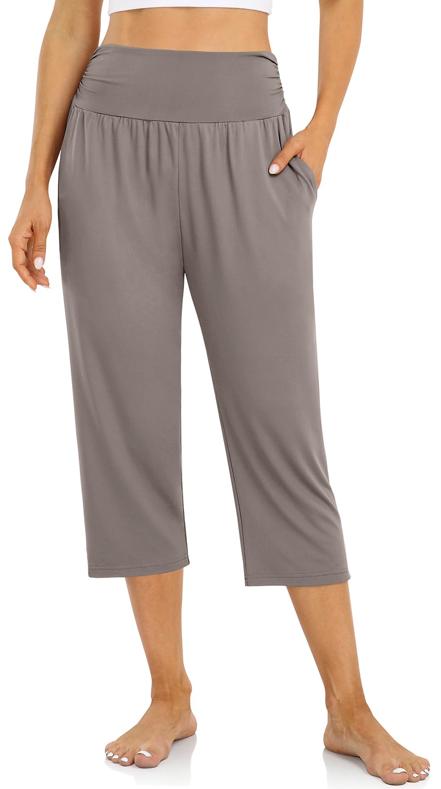 UEU Women's Capri Pants Summer Loose Yoga Pants Comfy Workout Cropprd Pants with Pockets