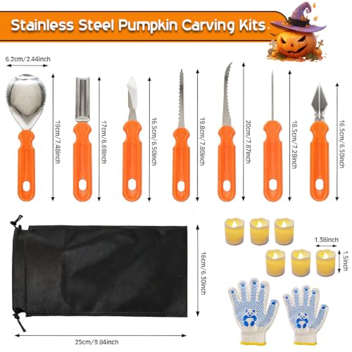 Halloween Pumpkin Carving Kit,27 PCS with stencils，Professional and Heavy Duty Stainless Steel Tools& pumpkin carving candle&Pumpkin Creative Painting，Halloween Decoration Gift Jack-O-Lantern - image 3
