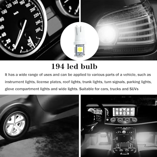 Image of 10PCS 194 LED Bulb, Three-Chip Design LED License Plate Light Bulbs License Plate Light Bulbs Low Power Consumption & Long-Lasting Suitable for most car models (White)