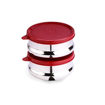 oliveware SOPL (logo) with Device Wonder Stainless Steel Containers, Leak Proof & Spill Proof, Dishwasher Safe, Set of 2 (450ml) Each - Red