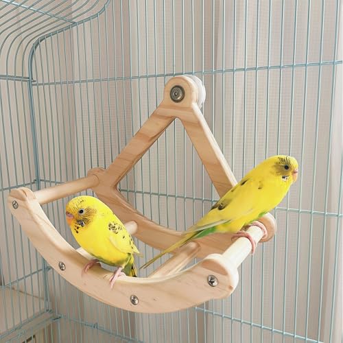 Image of Bird Toys for Parrots,Wooden Exercise Wheel & Intelligence Puzzle, Interactive Rocking Parakeet Toys and Perches, Budgies Perch Toy,Conure Toys