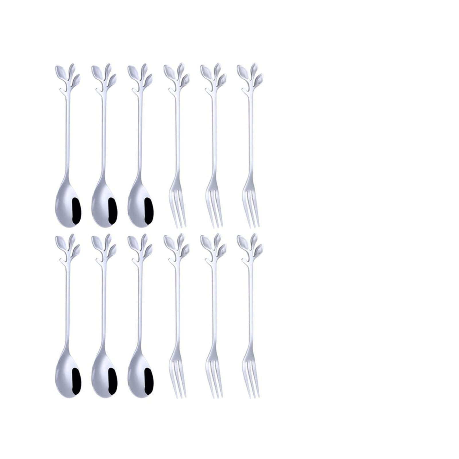 Cucharas de café, Tenedores, cucharas de Postre, Tenedores, Juego de Frutas, café, té, Aperitivos, ensaladas, Cubiertos de Acero Inoxidable, Utensilios para Servir c，Silver
