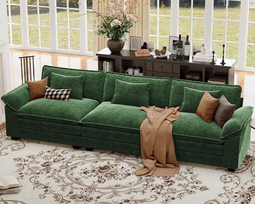 CDCASA 120" Oversized Modular Sectional Sofa, Comfy Cloud Couch, 3-Seater Chenille Deep Seat Modern Sofa Couch for Living Room, DIY Combination, Green