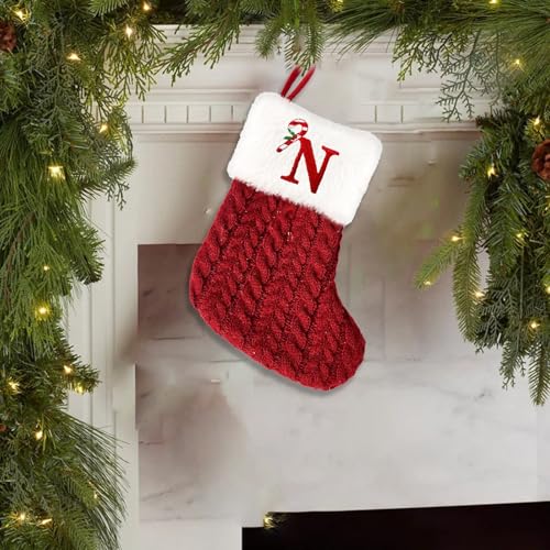 Christmas Stockings with Initials,7.5 Inches Red White Embroidered Knitted Monogram Letter Xmas Stocking,Mini Christmas Stocking for Fireplace Party Tree Family Holiday Decorations - image 3