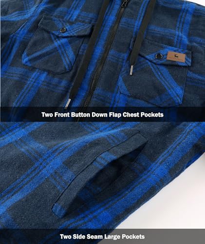 Image of V VALANCH Men's Flannel Shirt Jacket with Hood Fleece Lined Plaid Jacket Zip Up Winter Warm Coat