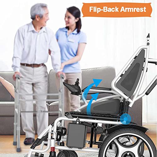 Electric Wheelchair For Adults, Lightweight Foldable Reclining Wheelchairs With Automatic Reclining And Elevating Leg Rest, All Terrain Motorized Power Wheelchair With Flip-Back Armrest,330 Lbs,12A #TOP5