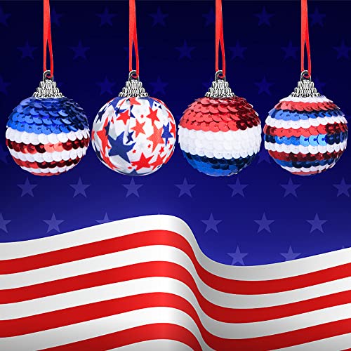 24 Pieces Independence Day Hanging Ball - 1.57" Memorial Day Sequin Hanging Ball Ornament - 4Th Of July Red White Blue Tree Decorations For Memorial Day Veterans Patriotic Usa Themed Party Supplies #TOP4