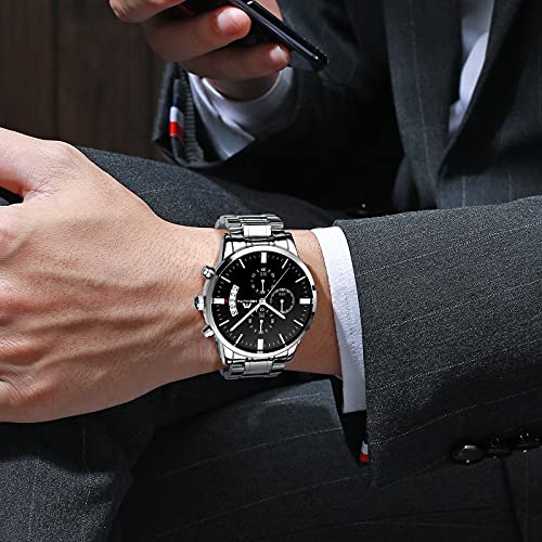 Image of MEGALITH Watch for Man Analog Classic Stainless Steel Waterproof Chronograph Fashion Casual Date Men's Wrist Watches