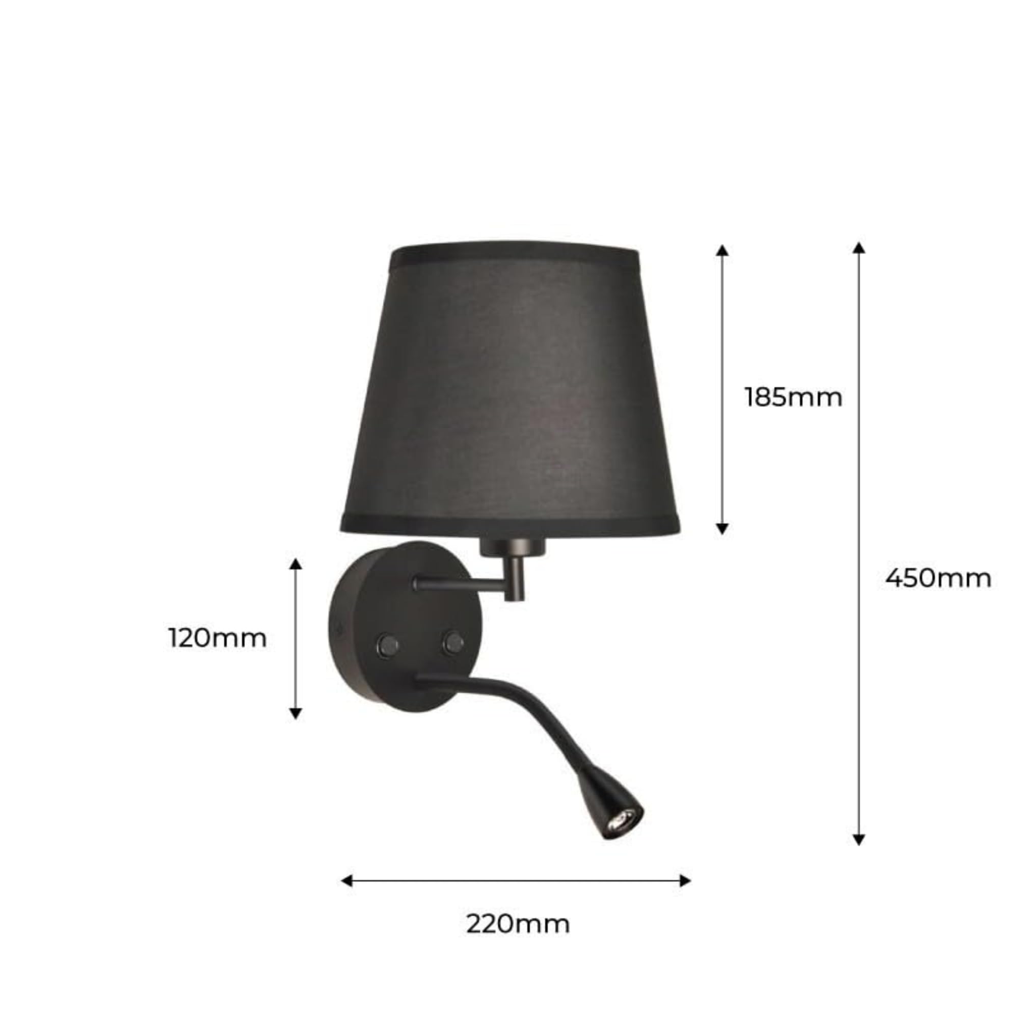 BarcelonaLED lampa ścienna LED E27 z Flexo lampka do czytania wychylna, elastyczna 3 W, tekstylny przełącznik do sypialni, zagłówka, łóżka, salonu