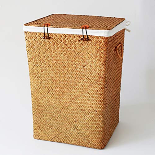Panier à linge en jonc de mer avec couvercle 35x35x49 cm pour salle de bain