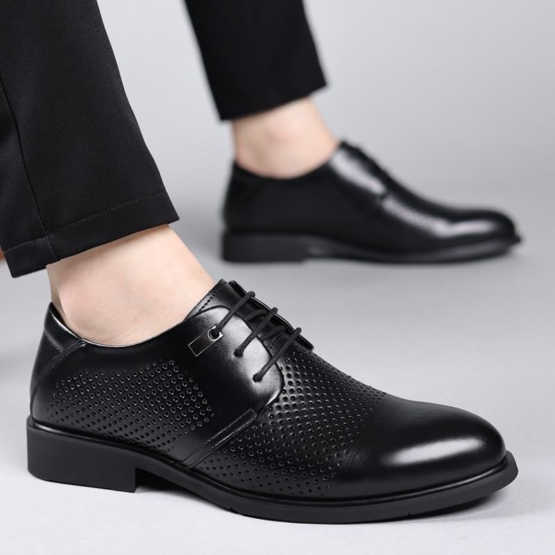 Mens Hollow Breathable Dress Shoes Waterproof Leather Round Toe Comfort Orthopedic Fashion Lace Up Business Working Office Heel Non Slip Anti-Slip Low Top Rubber Sole Shoe3