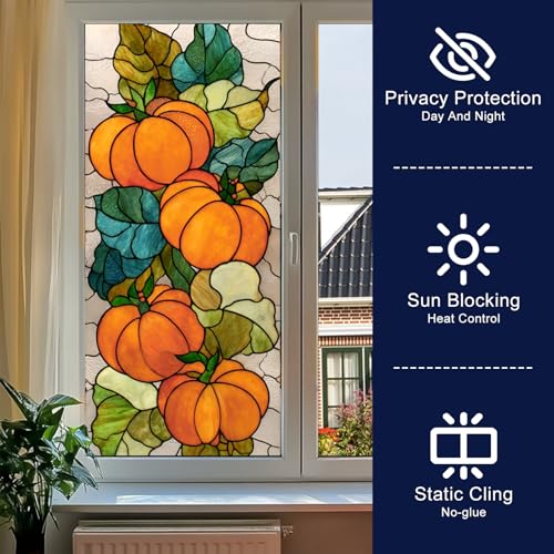 HOMETITUTE Película para ventana con hojas y calabazas 17.7x39.3 in miniatura 2