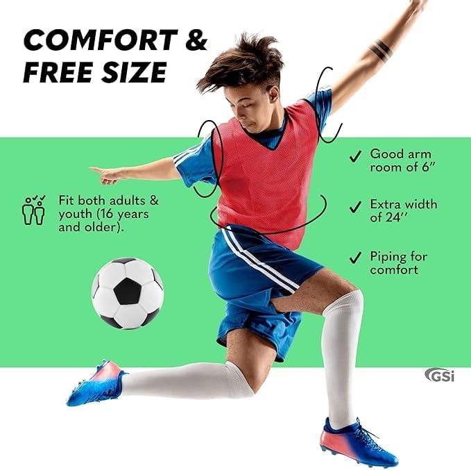 Image of GSi Sports Pinnies - Packs of 6 or 12 - Free Size - Mesh Training Vests for Soccer, Basketball - 6 Color Options