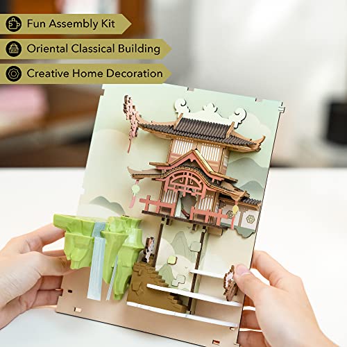 Rolife Book Nook Kits for Adults Falling Sakura DIY Miniature Kit with LED Light for Desk Library Bookshelf Decoration 3D Wooden Puzzle Booknook Model Kits for Adults to Build Gifts for Women - Image 4
