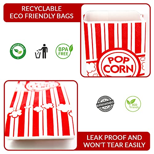[250 Pack] Popcorn Bags 2 Oz - Disposable Paper Popcorn Container, Red And White Striped Leak Proof Flat Bottom For Movie Night Snacks, Concessions, Birthday Party, Circus Carnival Decorations #TOP2