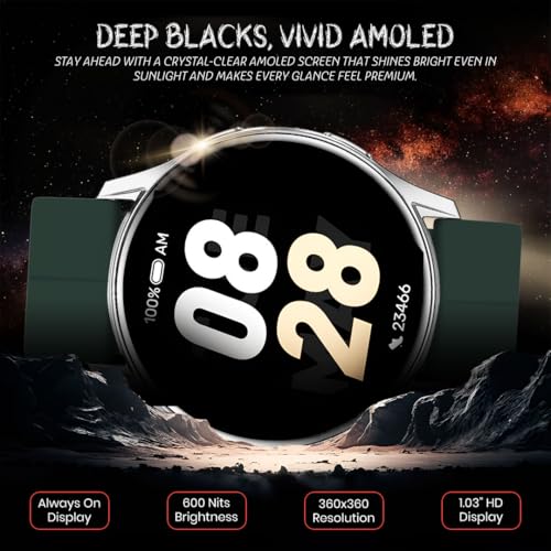 Image of PunnkFunnk Active 2 Smartwatch, 1.39 inch HD Round Display, Bluetooth Calling, Heart Rate & SPO₂, 100+ Sports Modes, IP67, Long Battery Life for Men & Women (Magnetic Green)