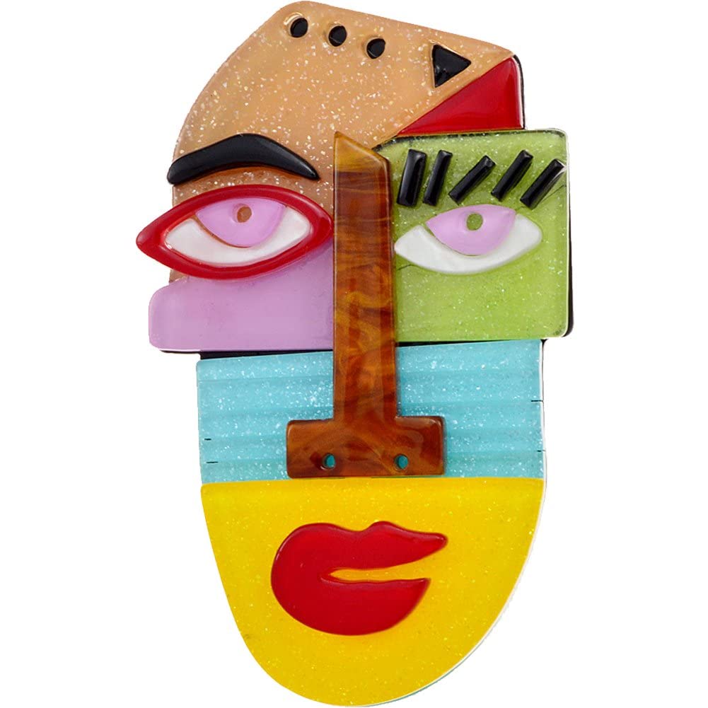 Haowul Multicolor Acrylic Brooch Pin Abstract Face Badge Lapel Pin Collar Pin Fashion Jewelry Clothes Bag Accessories