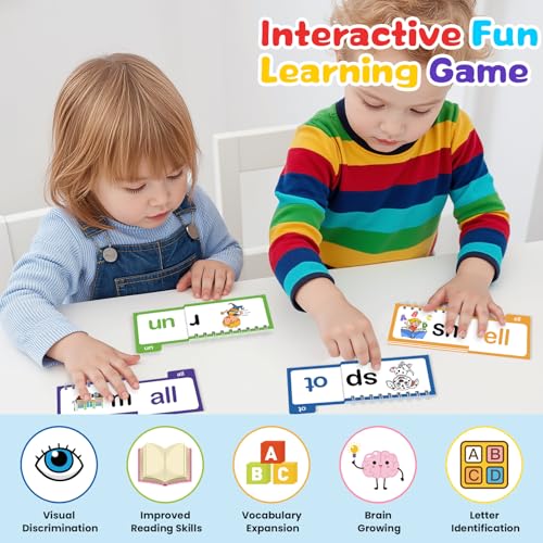 Word Family Build Book, 30 Read and Rhyme Flip Activity Book, Dinosaur ABC Learn to Read Phonics Flash Cards for Preschool/Kindergarten, CVC Words Reading Games for Kids Ages 3-8 — view 3
