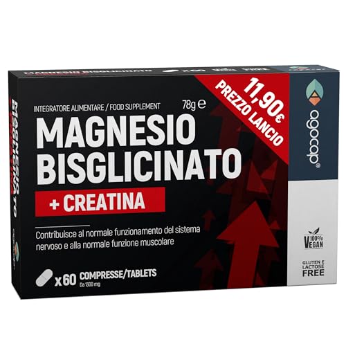 Magnesio Bisglicinato + CREATINA. Magnesio Completo con Magnesio Glicinato, 750mg per dose contro Stress e Affaticamento, 60 Compresse. Magnesio con Creatina ideale per Forza e Recupero Muscolare