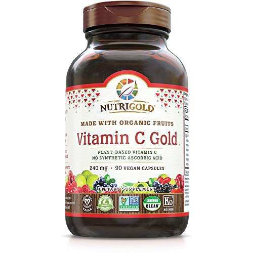 Organic Vitamin C Gold, Whole-food Vitamin C Supplement from Organic Berries and Fruits - NOT Synthetic Ascorbic Acid, 240 mg, 90 Capsules (Corn-free, Certified Organic, Vegan, Kosher, Non-GMO)