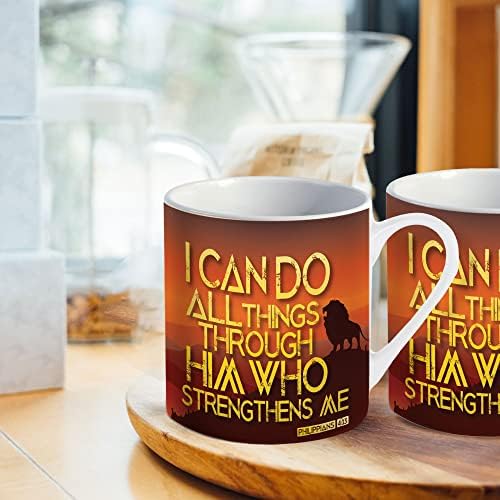 Christian Mug with Gift Box, I can All Things Through Him, with Bible Verse Philippians 4:13. These China Christian Mugs Make Perfect Christian Gifts for Women and Men. Created by Just Cards Direct
