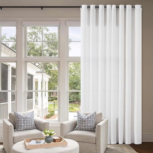 masacory Cortinas blancas de lino de 144 pulgadas de largo y 254 pulgadas de ancho para sala de estar, 1 panel con ojales, cortina semitransparente de algodón texturizado que filtra la luz, para