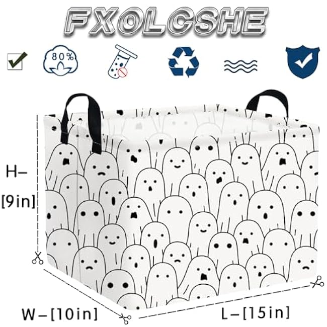 Rectangular Halloween Basket,Trick or Treat Basket for Boys and Girls,Waterproof collapsible storage box,Halloween Decor,Gift box(Little ghost)