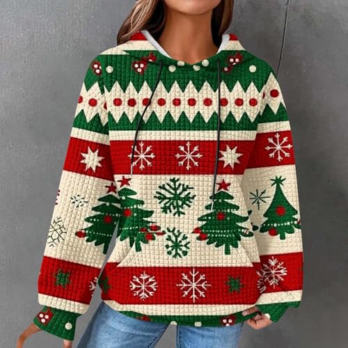 Christmas Hoodies for Women Trendy Long Sleeve Xmas Tree Graphic Print Ugly Sweatshirt Oversized Casual Pullover Tops2