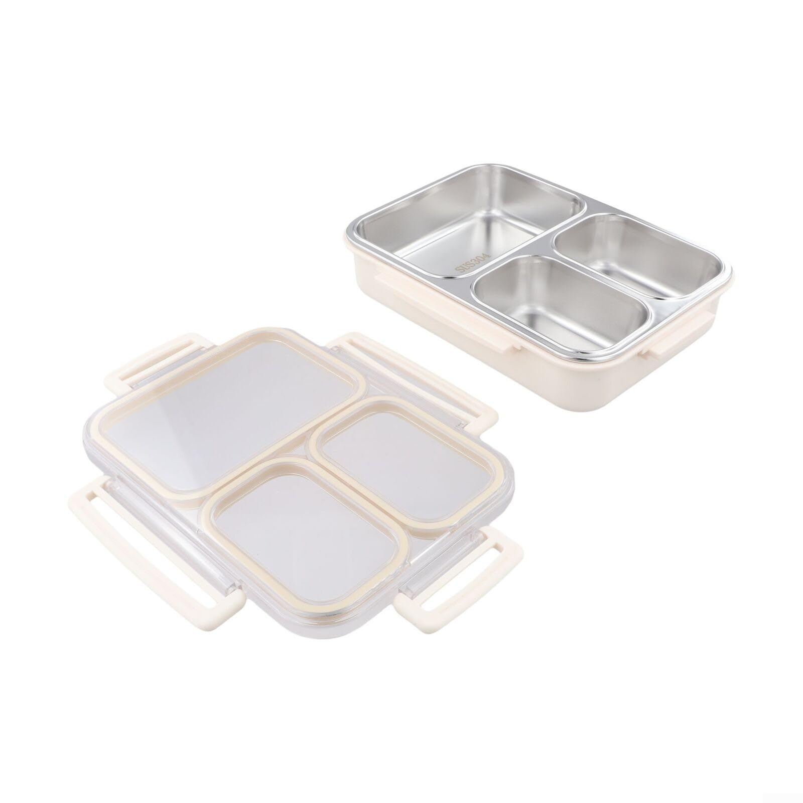 Contenedor de comida de acero inoxidable con 3 divisiones y tapa hermética blanca de 25oz