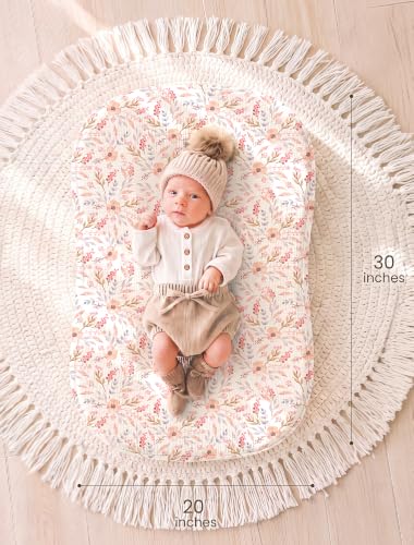 Image of Termichy Muslin Baby Lounger Covers: 30x20 Fitted for Snuggle Me Lounger | Soft Boho Floral Baby Nest Slipcover - Breathable Newborn Nursery Decor - Removable & Machine Washable for Spit-up & Drool