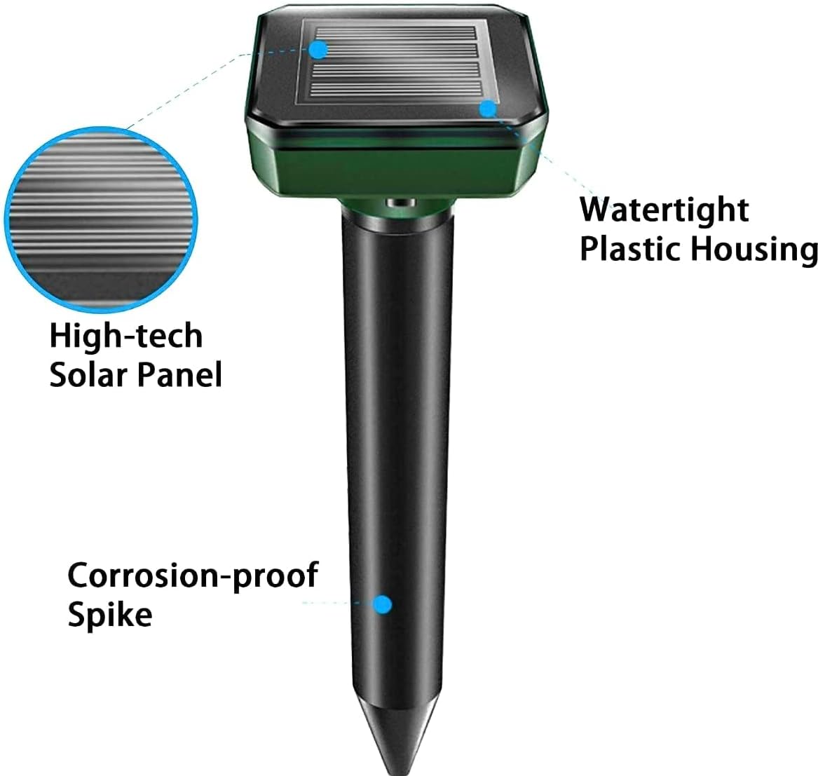 Solar Powered Mole Repellent Stakes - Safe and Quiet Ultrasonic Outdoor Pest Repellent Spike for Gopher, Vole, Groundhog and Shrews - Waterproof Outdoor Pest Deterrent for Lawn and Garden - 4 Pack : Patio, Lawn & Garden