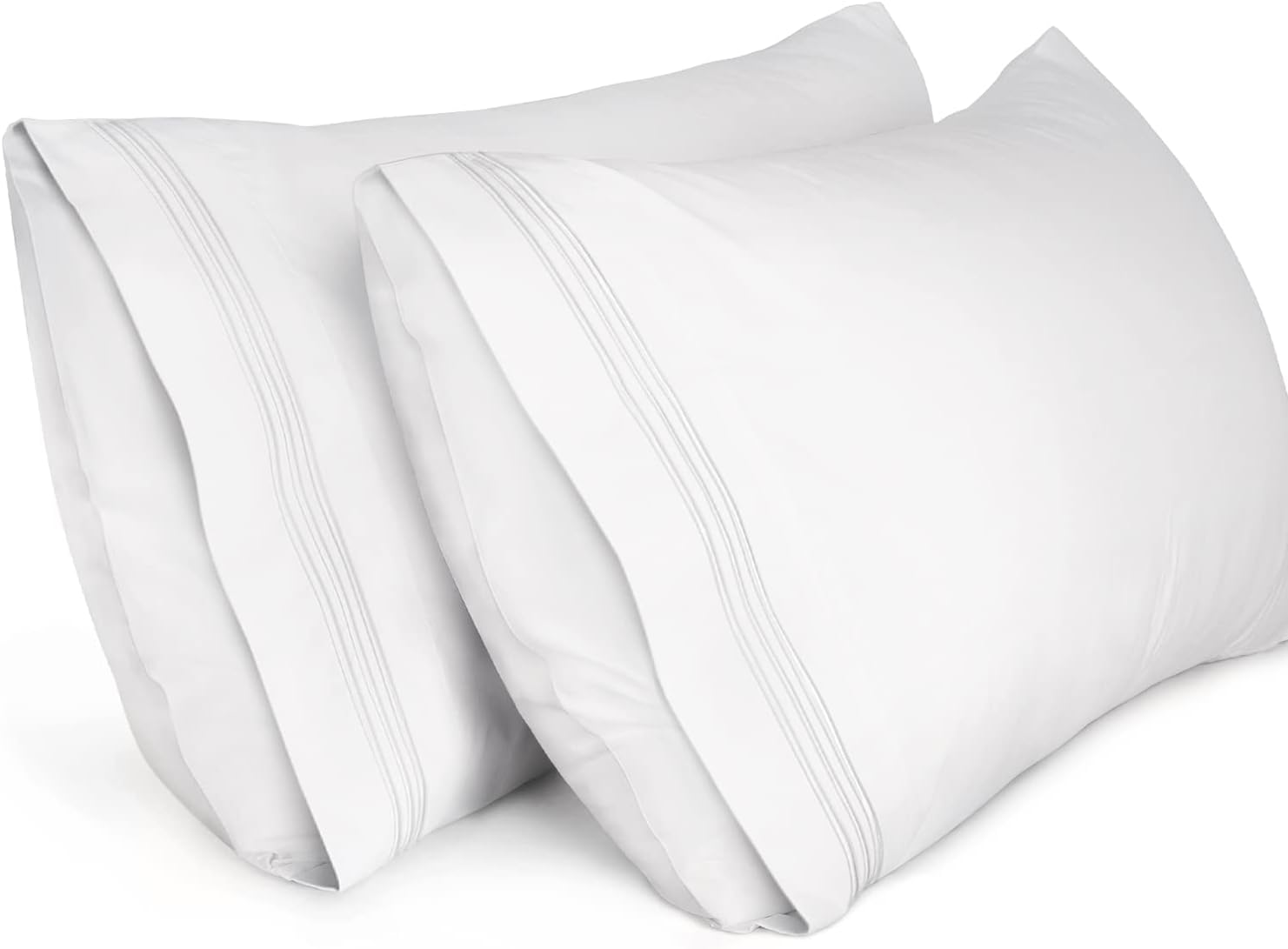 Lirex Queen Size Pillow Cases 2 Pack,1800 Thread Count Embroidered Soft Brushed Microfiber White Pillowcases