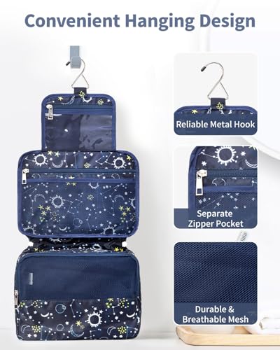 Image of Hanging Travel Toiletry Bag Cosmetic Make up Organizer for Women and Girls Waterproof (Blue Galaxy (upgrade))