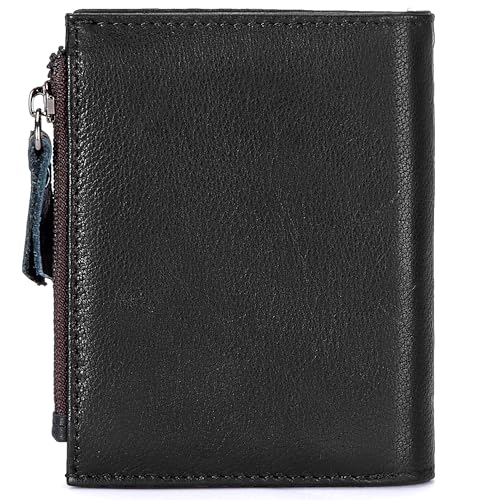 Real Leather Wallet for Men Women Bifold Compact Card Holder, Slim Purse with Zipper Coin Pocket, ID Window4
