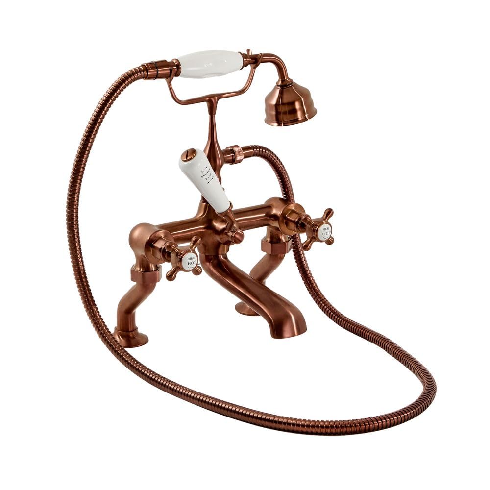 Milano Brushed Copper Elizabeth Bath Shower Mixer Tap Crosshead Handles