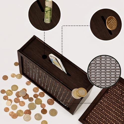 Image of PulGos Wooden Money Saving Box with Marker | 1 Lakh Challenge Piggy Bank for Kids & Adults | Reusable ₹1,00,000 Savings Tracker Gullak | Coin & Cash Deposit Wooden Money Bank | Large Milestone Box