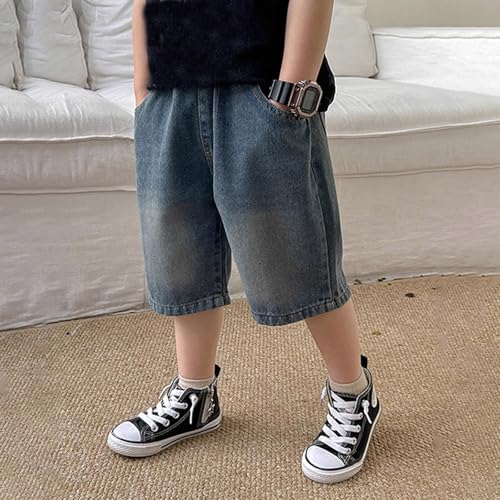 Pantalones cortos vaqueros holgados para jóvenes con cintura elástica de pierna ancha de siete octavos 3