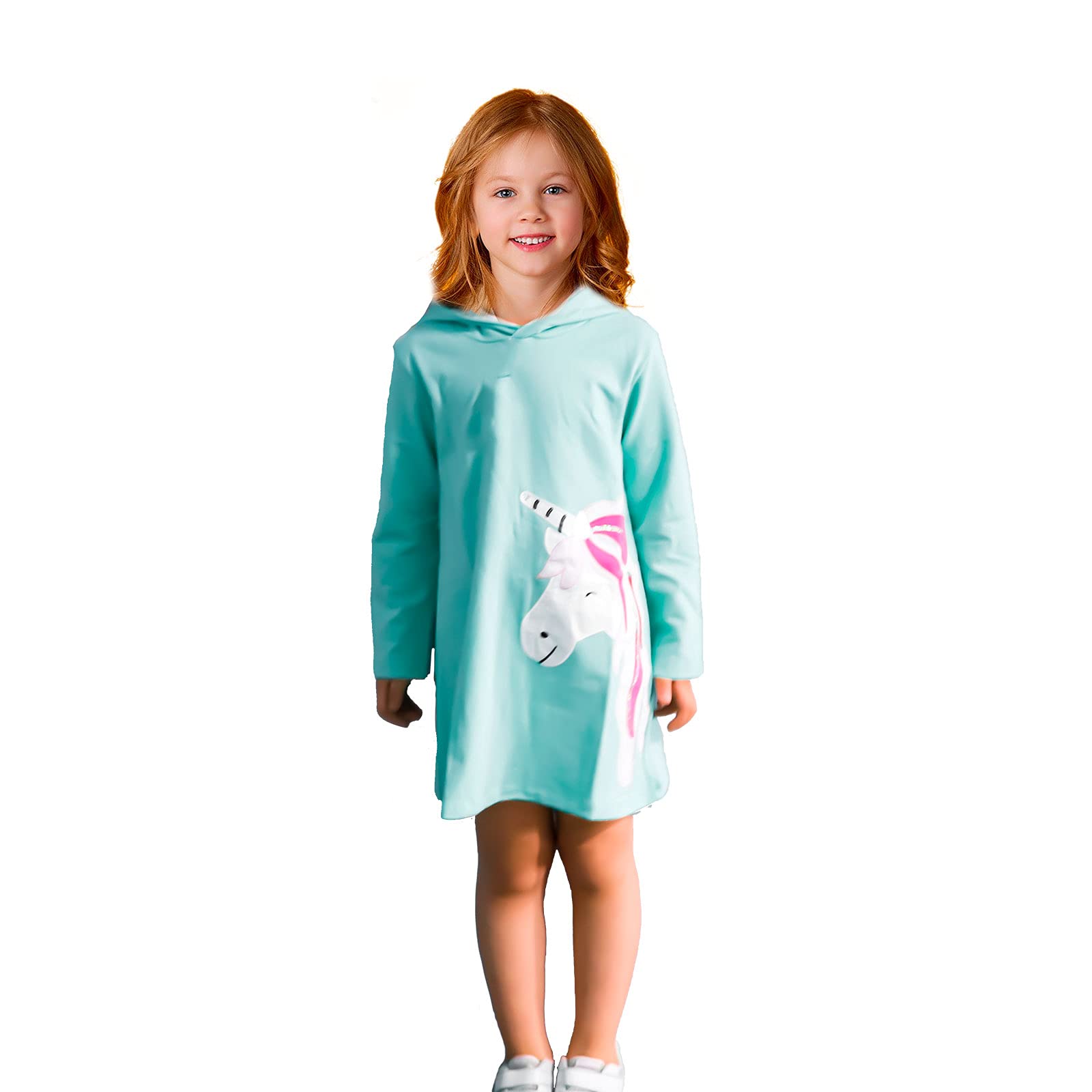JinBei Vestidos con Capucha Niñas Largo Túnica Pullover Tops Manga Larga Algodón Suéter Casual Otoño Sudadera con Capucha 2 3 4 5 6 7 años