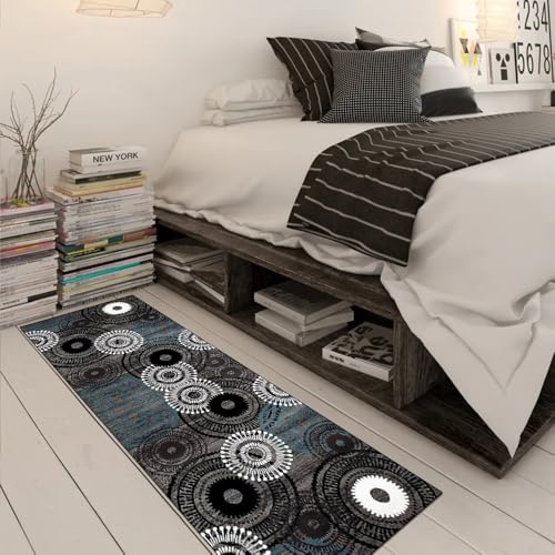Tapis de couloir gris foncé vintage 120x120 cm lavable et antidérapant