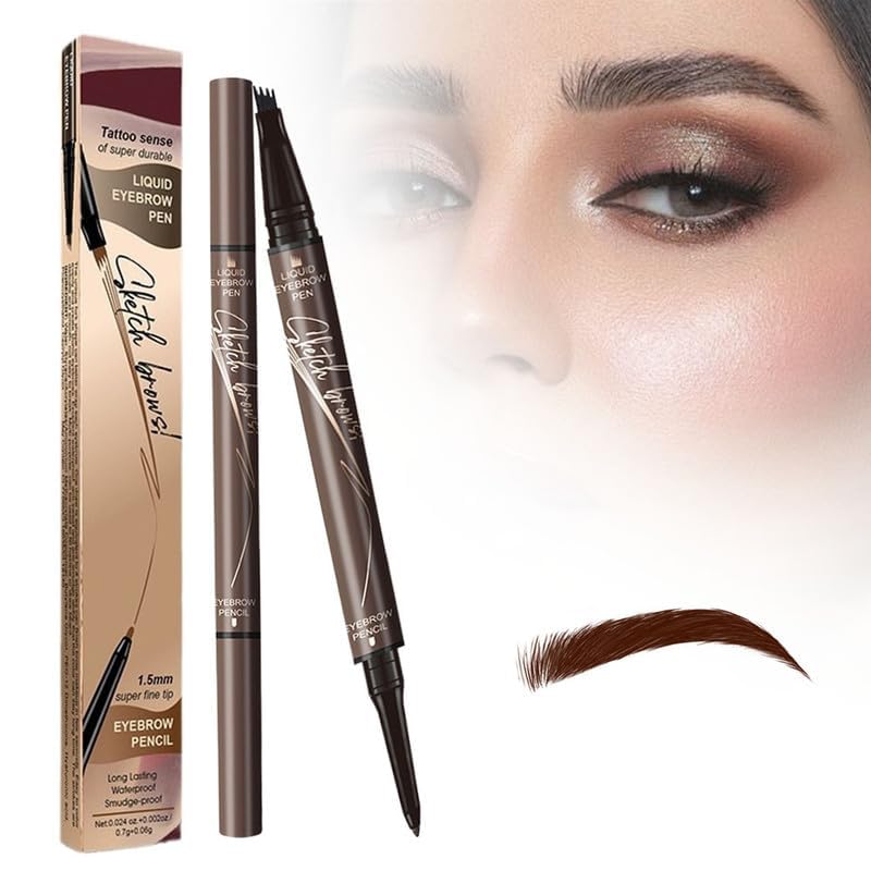 2024 2-in-1 Magic 4 Tips Eyebrow Pencil, Waterproof 3D Microblading Eyebrow Pencil, Contour Pen, Natural, Durable Microblading Eyebrow Pencil (Dark Brown)