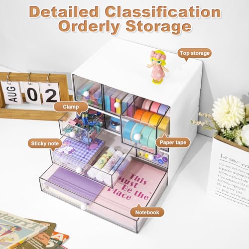 Desk Aufbewahrungsbox mit 9 Schubladen, 4 Lagen stapelbare Lagerung Schubladen für Schreibtisch Lagerung, Klare Veranstalter Anzug für Schreibwaren Make-up Schmuck Büro Craft Supplies(Weiß)