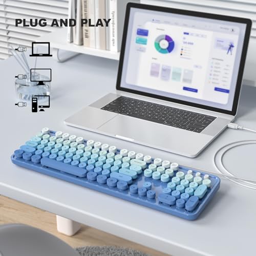 Image of MOFII Computer Keyboards Wired, Plug Play USB Full Size Typewriter Keyboard, Cute Colorful Aesthetic Keyboard with Foldable Stands for Windows PC Laptop (Blue Gradient)