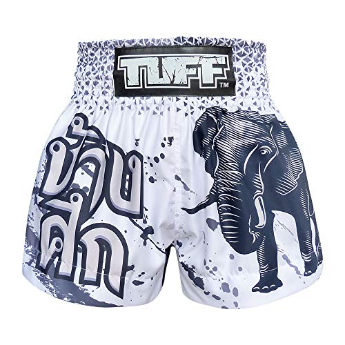 Tuff Boxing Sport Muay Thai Shorts Trunks Kick Martial Arts Training Gym Clothing, Tuf-ms636-wht, Medium