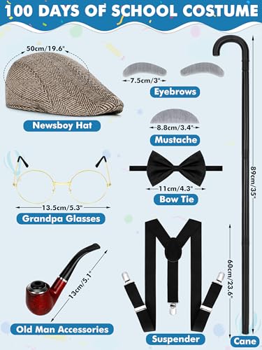 image for Luces Old Man Costume Set for Kids, Boy 100 Days of School Glasses Hat