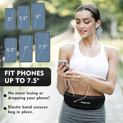 PEGINMOL Laufgürtel für Handy, Lauftasche Jogging Wasserdicht, Läufer-Hüfttasche für Damen und Herren mit 3 Taschen, Großer Kapazität Sportgürtel Verstellbarem Running Belt zum Radfahren (Schwarz)