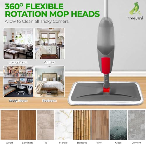 Microfiber Spray Mops for Cleaning Floor - Hardwood Floor Mop 360°Rotatable 3x Reusable Pads, 550ML Refillable Bottle, 1 Scrubber & 2 Reusable Cotton Towels- Wet Dry Dust Mop for Laminate, Tile, Wood - Image 3