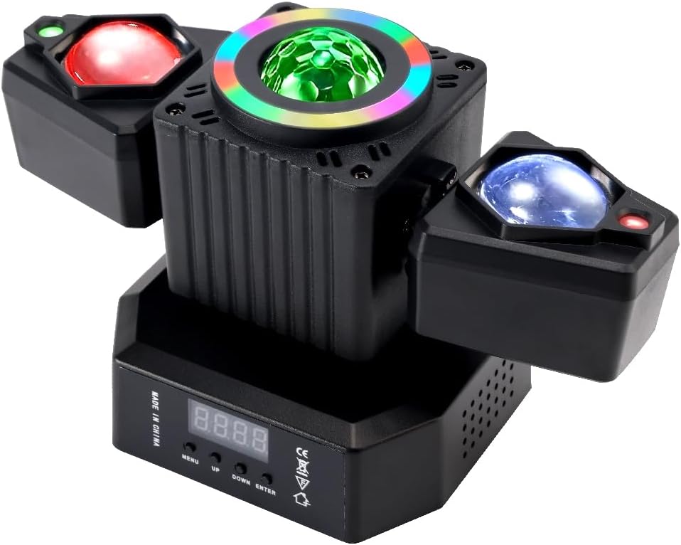 2-Armed 4-in-1 RGBW LED Moving Head DJ Lights, DMX512 Controlled, Stage Lighting Rotating Strobe Effect, AUTO, Sound Activation, Remote Starry Effect, for DJ Parties Wedding Concerts Events