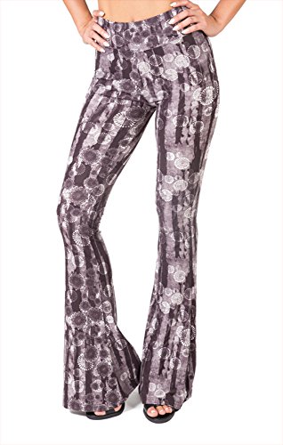 Satina High Waisted Flare Wide Leg Leggings | Printed & Solid | Reg & Plus (Small, Dandelion Grey) #TOP3
