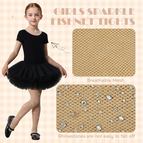 Zando Sparkly Fishnet Tights for Girls Glitter Sparkle Lace Toddler Girl Stockings Rhinestone Stretchy Halloween Daily3