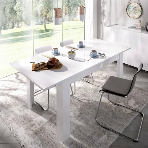 Realizzato in legno bianco Dmora Tavolo Pranzo allungabile, cm. 140/190 x 78 x 90, Bianco Lucido, Unico